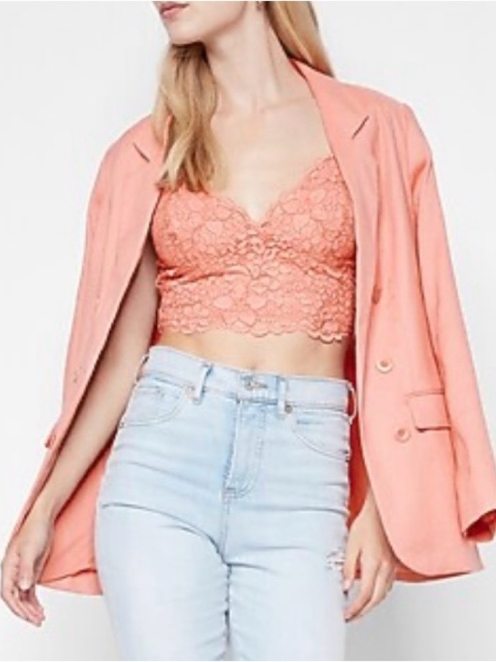 Express All Over Lace Cropped Cami in Coral Size XS